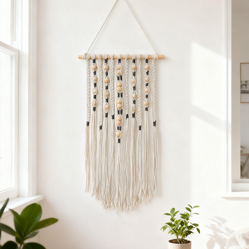 Macrame Wall Hanging - งานฝีมือมาคราเม่แขวนผนัง ตกแต่งสไตล์โบโฮ ผ้าแขวนผนังประดับพู่ สำหรับตกแต่งห้องนั่งเล่น ห้องนอน หัวเตียง