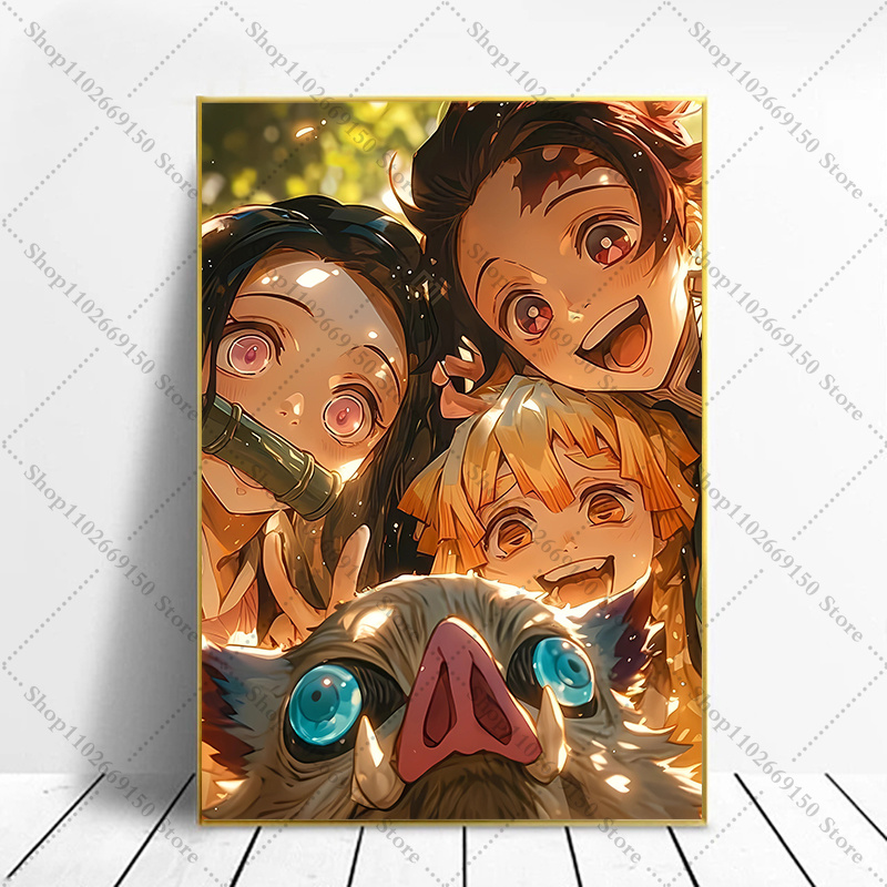 Home Decor Frames - ภาพแคนวาสตกแต่งบ้านลายอนิเมะ Demon Slayer ไม่มีกรอบ งานศิลปะติดผนัง ของตกแต่ง