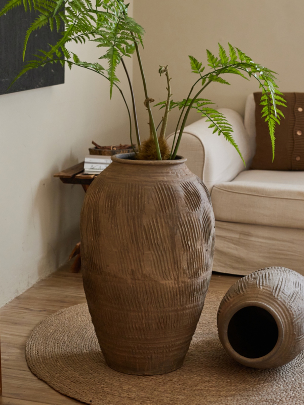 Home Decor Zen Style - แจกันดอกไม้ดินเผาขนาดใหญ่สไตล์เรโทรวินเทจ ของตกแต่งสไตล์เซน สำหรับห้องน้ำชา ตกแต่งบ้าน สวน และใช้งานกลางแจ้ง