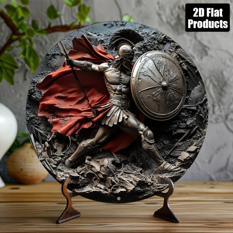Home Decor Kolkata - ศิลปะบนผนังโลหะอะลูมิเนียมทรงกลมนักรบสปาร์ตัน สำนักงาน ห้องครัว ของตกแต่งห้องนั่งเล่น – เหมาะสำหรับงานปาร์ตี้