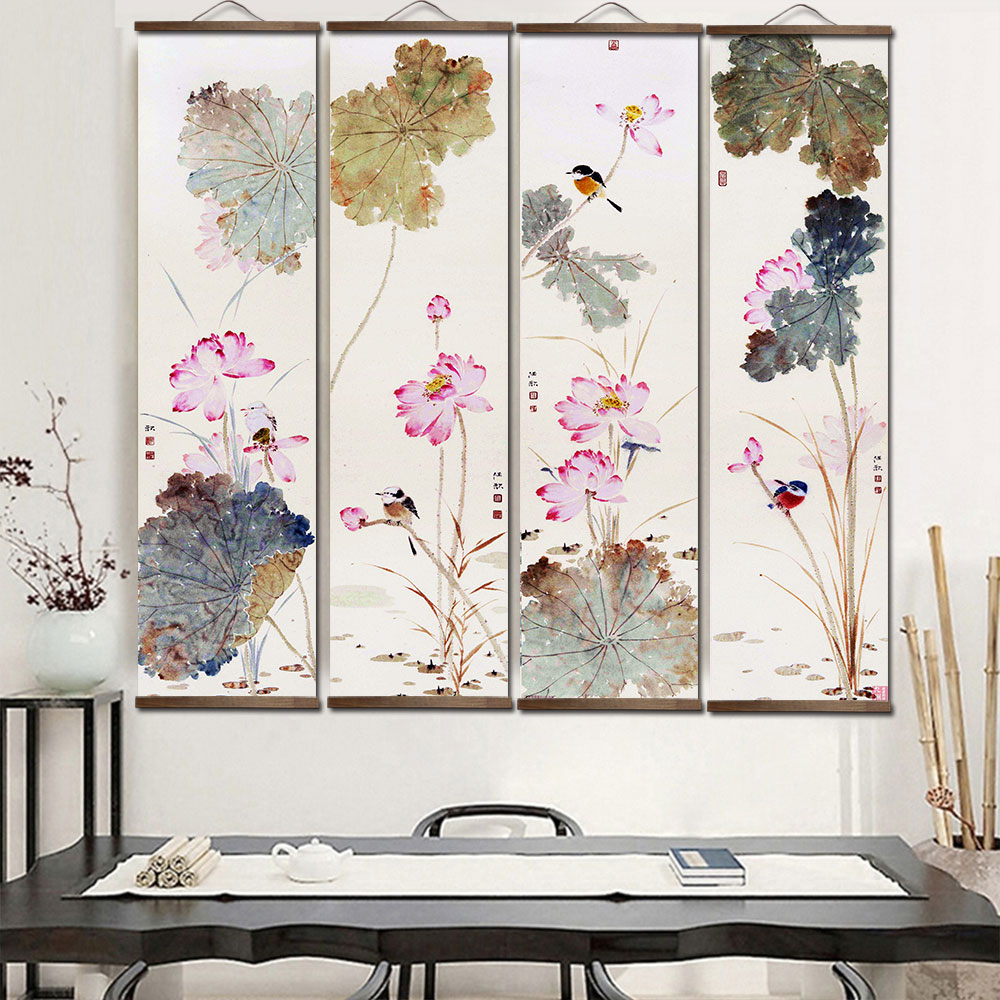 Home Decor Ikea - โปสเตอร์ผ้าใบรูปใบบัวศิลปะติดผนังสไตล์จีนของที่ระลึกศิลปะเพื่อความสวยงามของตกแต่งแบบดั้งเดิมสำหรับเป็นของขวัญตกแต่งห้องนอนบ้าน