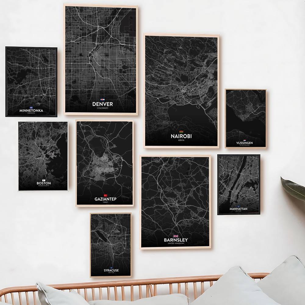 Home Decor London - ปารีส ลอนดอน นิวยอร์ก แผนที่เมืองแบบกำหนดเอง โปสเตอร์ภาพพิมพ์บนผ้าใบ สำหรับตกแต่งบ้าน