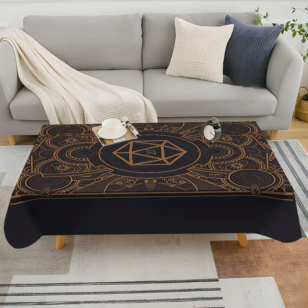 Home Decor Fabric - ผ้าปูโต๊ะลายเกียร์สีดำสีทองสไตล์สตีมพังค์ - ผ้าคลุมโต๊ะโพลีเอสเตอร์ทรงสี่เหลี่ยมสำหรับห้องรับประทานอาหาร งานปาร์ตี้ ตกแต่งบ้าน