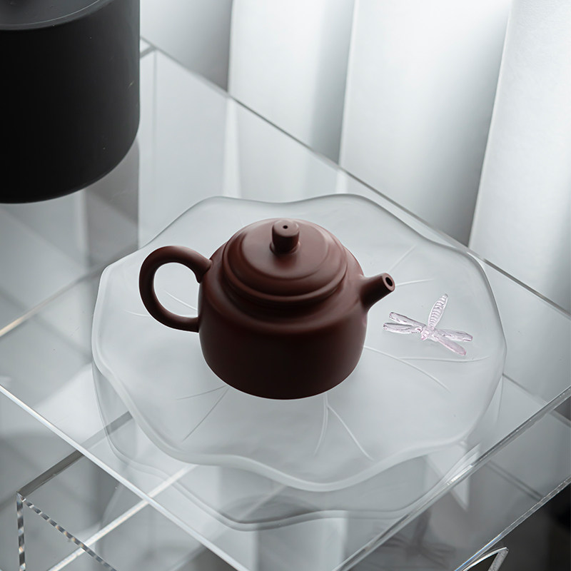 Home Decor Zen Style - ถาดวางกาน้ำชาลายแมลงปอเคลือบเงา ถาดแก้วญี่ปุ่นขนาดเล็กสำหรับวางชา ถาดรองน้ำชาสไตล์เซน ที่วางกาน้ำชาสำหรับตกแต่งห้องน้ำชาที่บ้าน