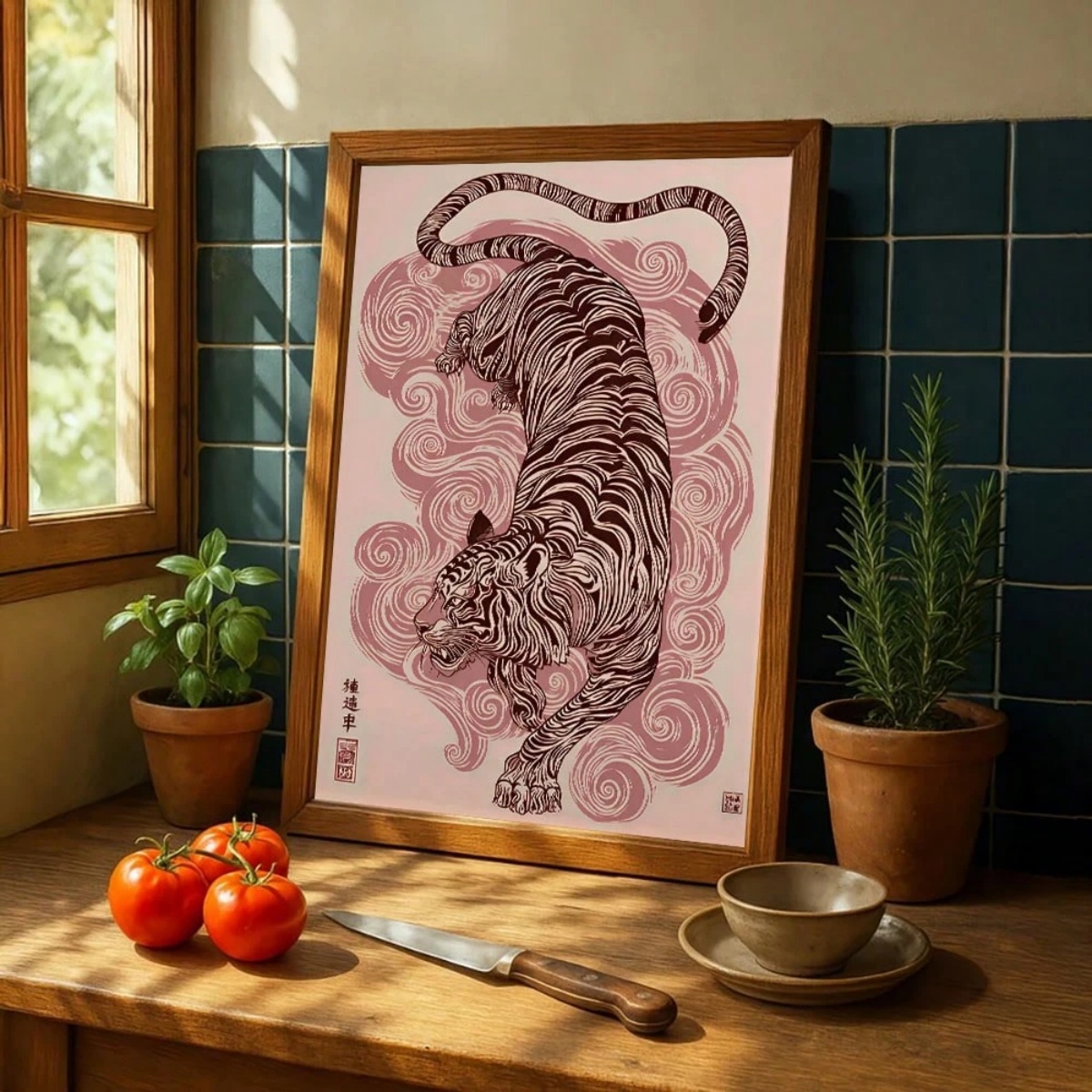 Home Decor Japandi Style - โปสเตอร์ผ้าแคนวาสลายเสือญี่ปุ่น ลายวินเทจสไตล์ญี่ปุ่น-อินดี้ ศิลปะลายสัตว์ ตกแต่งผนังห้องนั่งเล่น ห้องนอน ของตกแต่งบ้าน