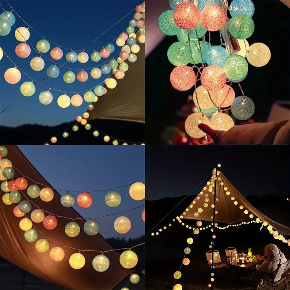 ฮาโลวีนผ้าฝ้าย Garland Balls ไ - Fairy Lights Bedroom บทวิจารณ์และราคา