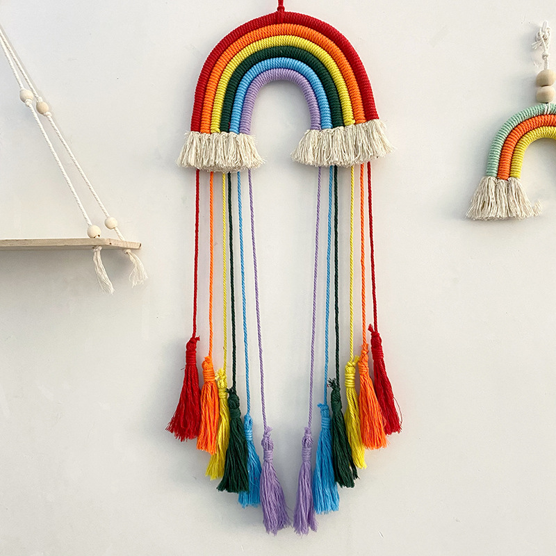 เชือกฝ้ายถักทอสีรุ้ง ของตกแต่ง - Macrame Wall Hanging บทวิจารณ์และราคา