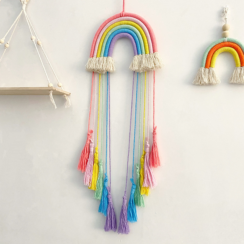 เชือกฝ้ายถักทอสีรุ้ง ของตกแต่ง - Macrame Wall Hanging บทวิจารณ์และราคา