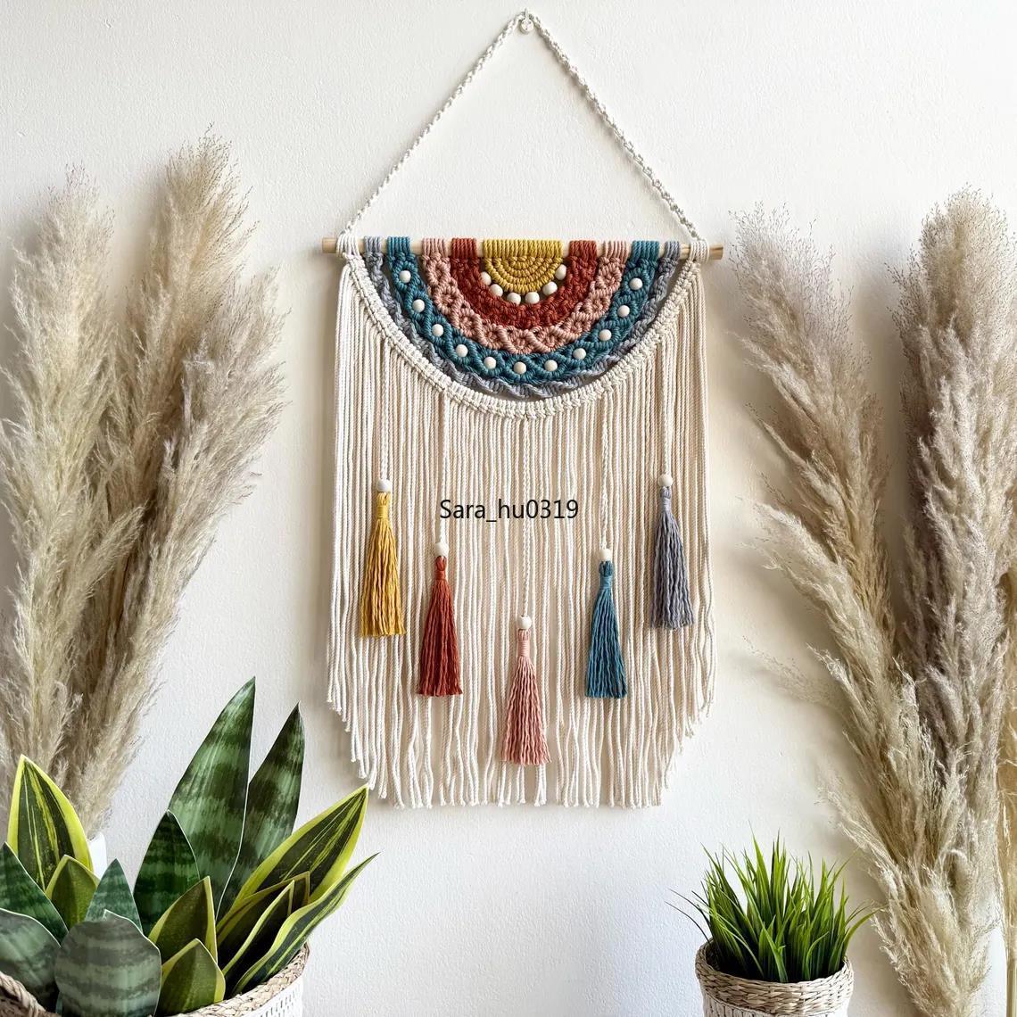 งานฝีมือแขวนผนังสไตล์โบโฮหลากส - Macrame Wall Hanging บทวิจารณ์และราคา