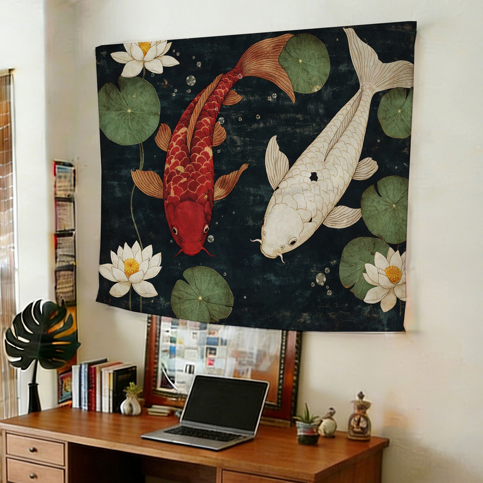 พรมแขวนผนังลายปลาคาร์ฟและดอกบั - Home Decor Japandi Style บทวิจารณ์และราคา
