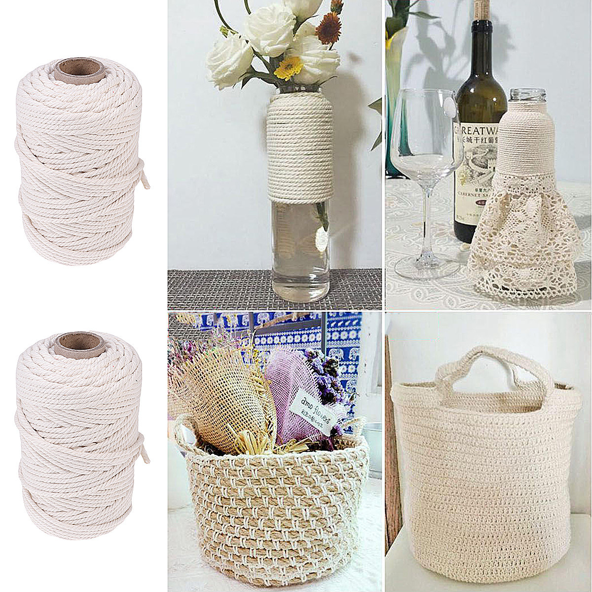 เชือกฝ้ายธรรมชาติ 100 เมตร ขนา - Macrame Wall Hanging บทวิจารณ์และราคา