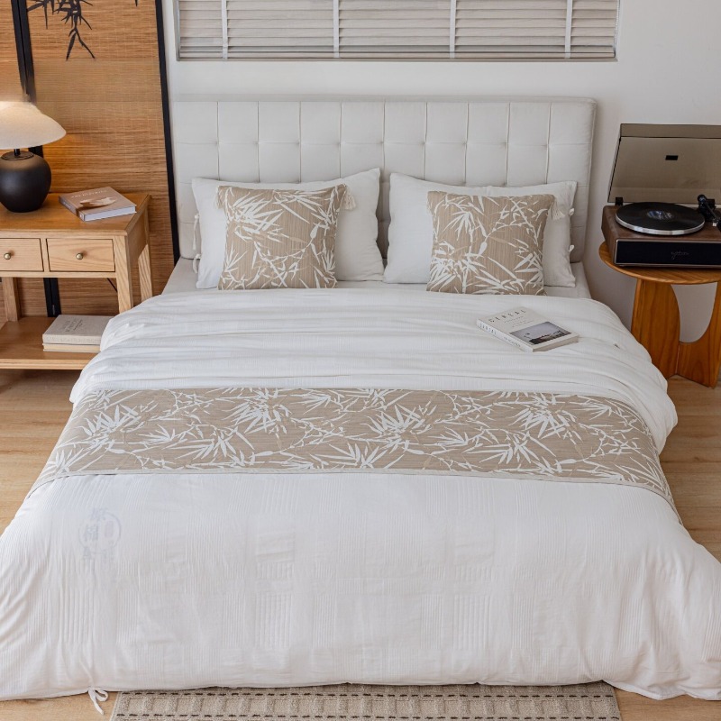 ผ้าคลุมเตียงหรูหรา สีเบจอัลมอน - Home Decor Zen Style บทวิจารณ์และราคา