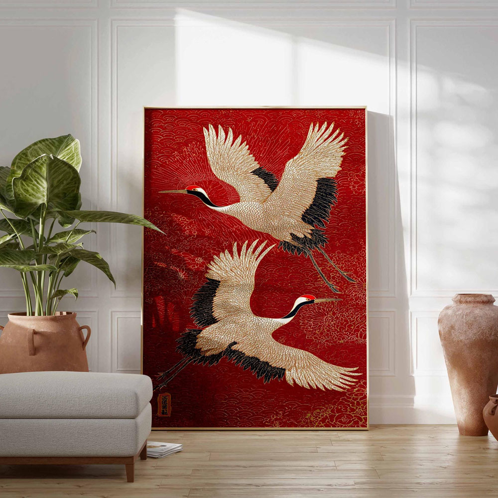 ภาพพิมพ์บนผ้าใบลายเครนญี่ปุ่น  - Home Decor Japandi Style บทวิจารณ์และราคา